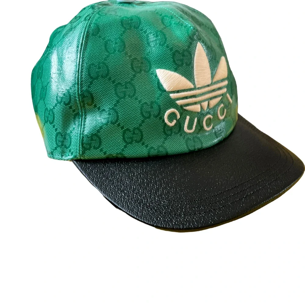 Gucci x Adidas GG Supreme Baseball Cap Hat Green Black Canvas Unisex Size M